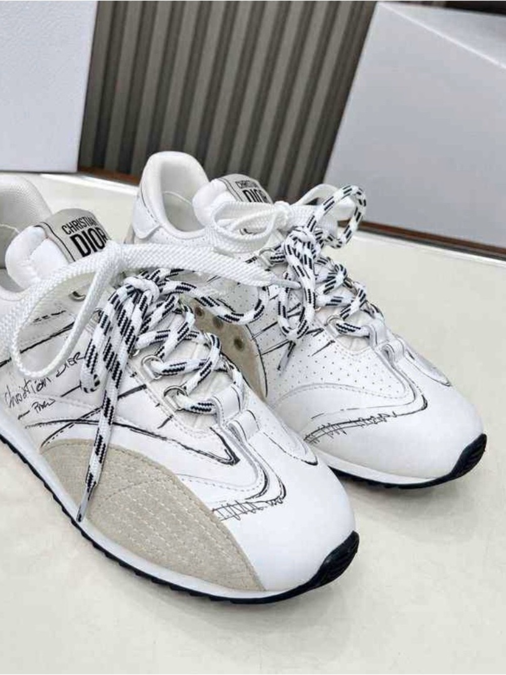 Dior White and Beige Women's Designer Sneaker with Contrast Stitching
